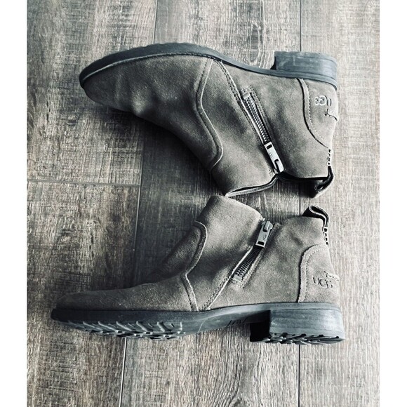 UGG Aureo Suede Side Zip Ankle Boots Olive Green Sz US 7.5/UK 5.5/UE 38.5 - Picture 3 of 13